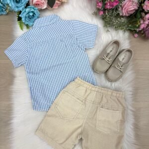 Conjunto Meninos Lucas Banana Club Shorts Camisa Azul Listrada