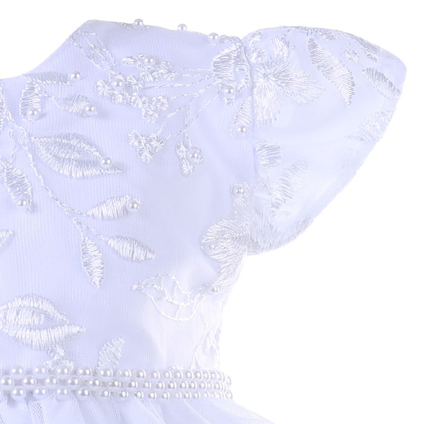 VESTIDO DE FESTA PRA BEBÊ BORDADO E PEROLADO COM BABADOS Tamanho:G;Cor:Branco