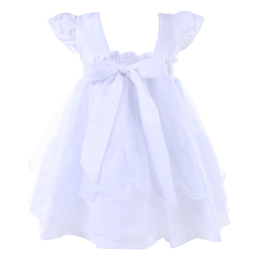 VESTIDO DE FESTA PRA BEBÊ BORDADO E PEROLADO COM BABADOS Tamanho:G;Cor:Branco - Imagem 2