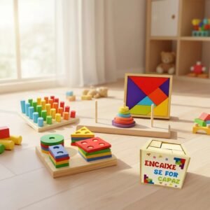 Kit 5 Brinquedos Educativo Infantil em Madeira e EVA Pedagógico Lúdico