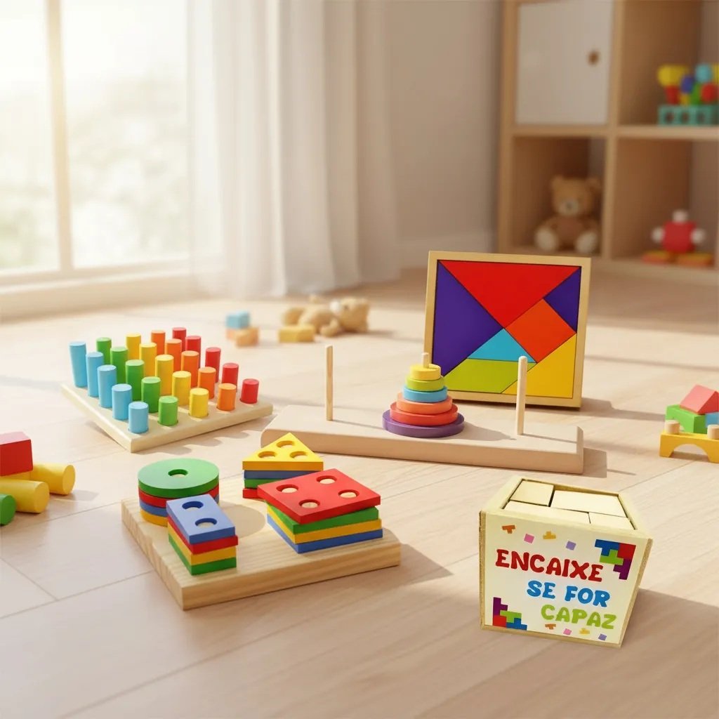 Kit 5 Brinquedos Educativo Infantil em Madeira e EVA Pedagógico Lúdico