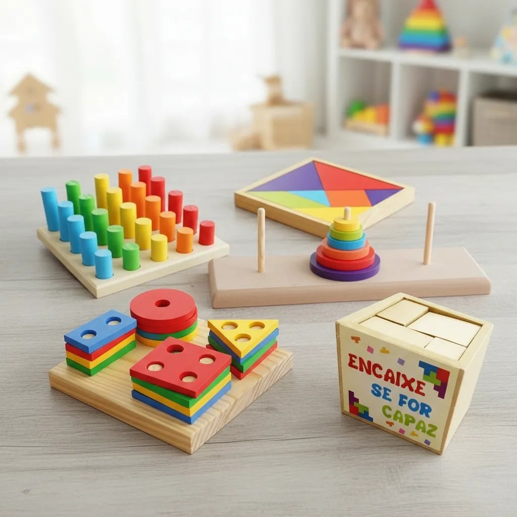 Kit 5 Brinquedos Educativo Infantil em Madeira e EVA Pedagógico Lúdico - Imagem 2
