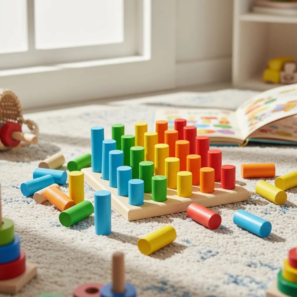 Pinos de Encaixe Brinquedo Educativo Infantil em Madeira Pedagógico - Imagem 2