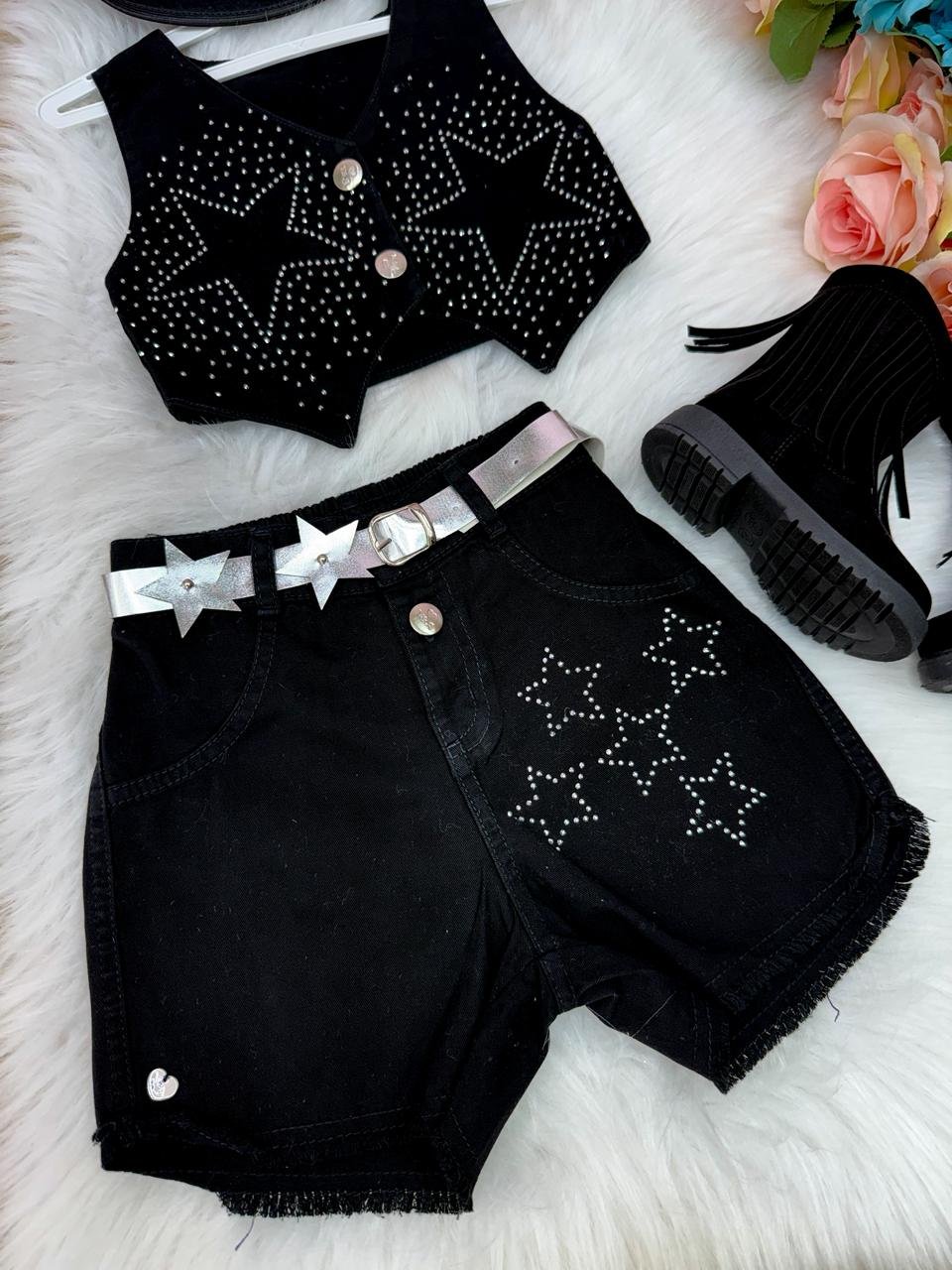 Conjunto Blogueirinha Boiadeira Estrelada Preto - Imagem 5
