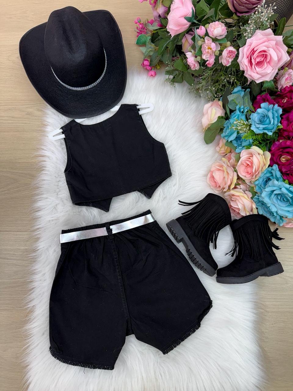 Conjunto Blogueirinha Boiadeira Estrelada Preto - Imagem 6