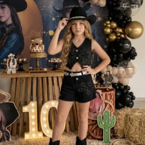 Conjunto Blogueirinha Boiadeira Estrelada Preto