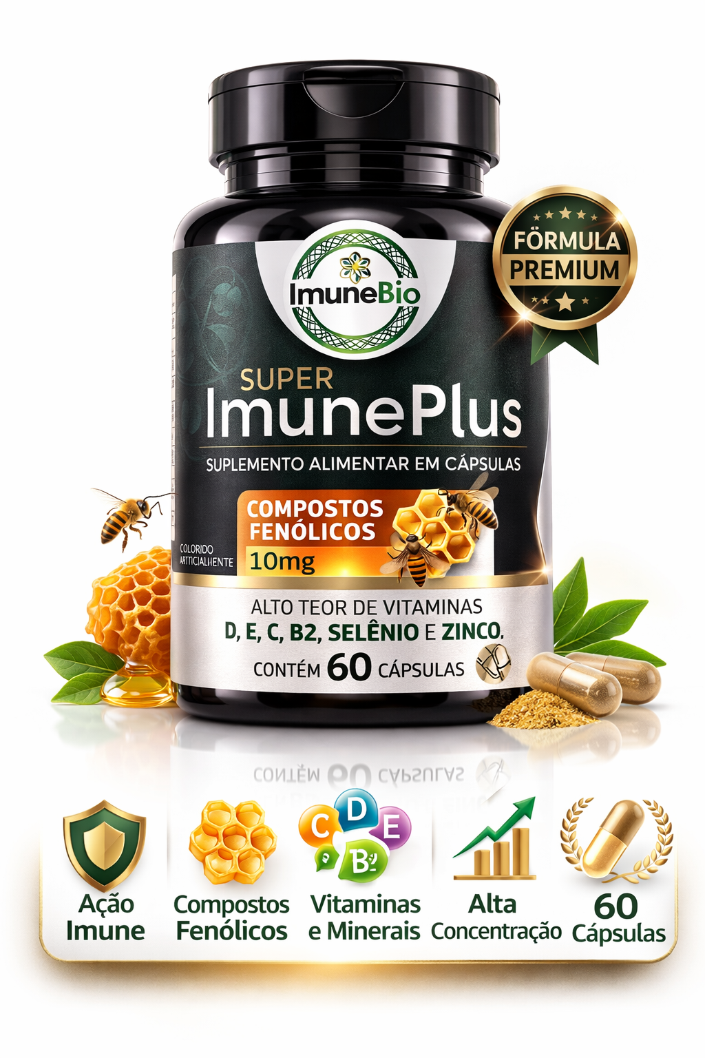 Suplemento Super Imune Plus 490 mg - 10 mg de Própolis + Vitaminas e Minerais Es - Imagem 8