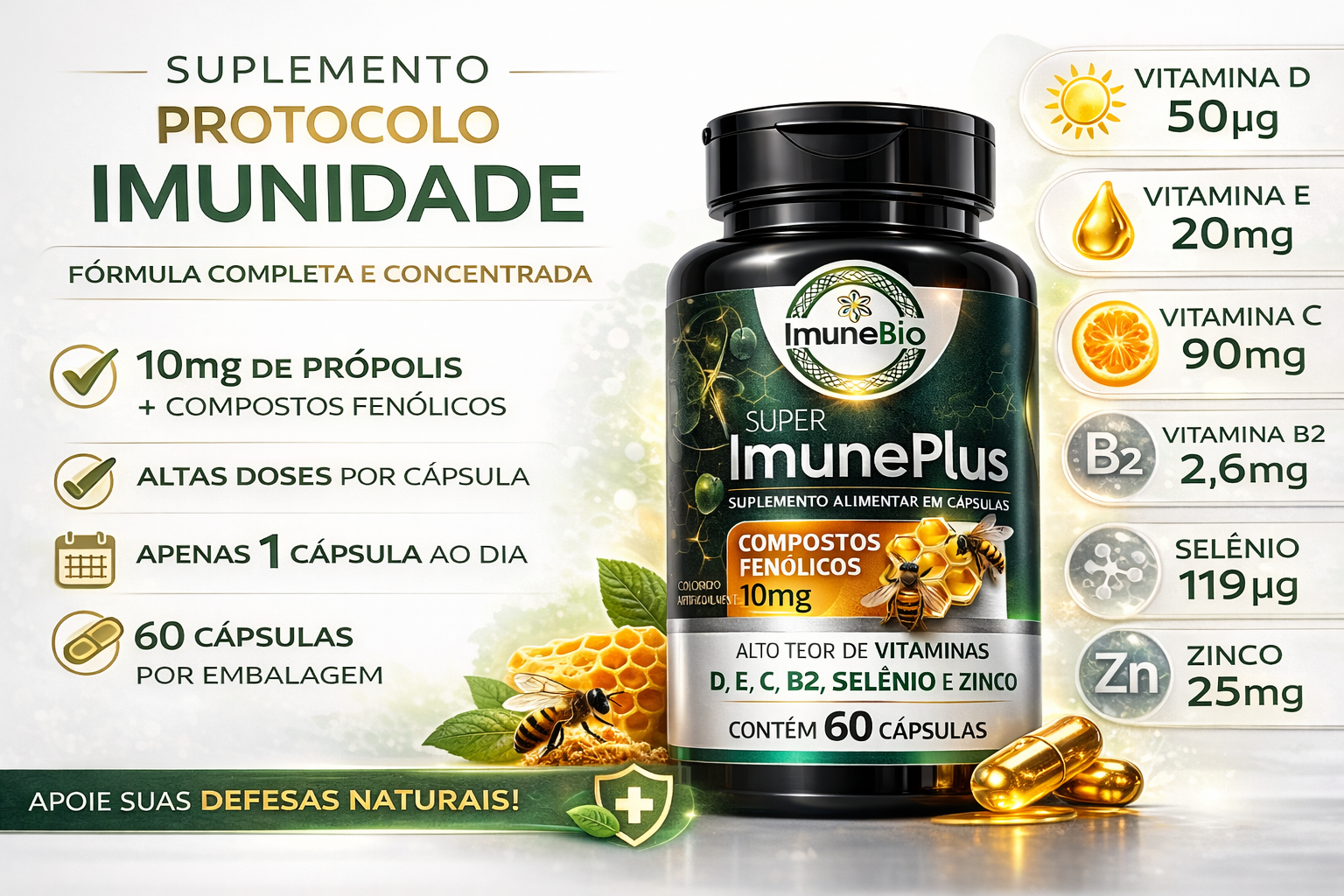 Suplemento Super Imune Plus 490 mg - 10 mg de Própolis + Vitaminas e Minerais Es - Imagem 7