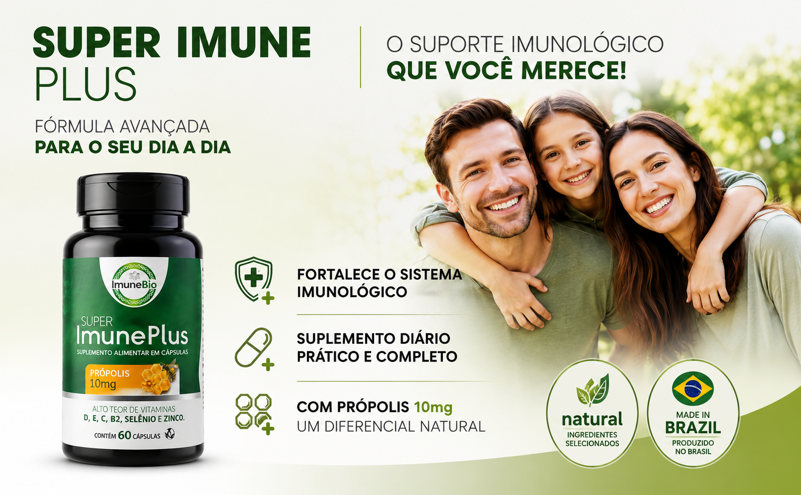 Suplemento Super Imune Plus 490 mg - 10 mg de Própolis + Vitaminas e Minerais Es