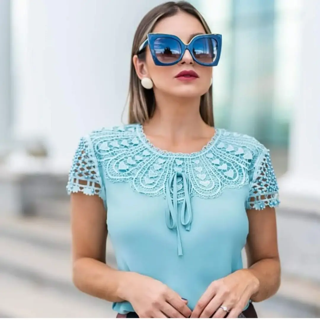 Blusa feminina lindíssima detalhe na promoção de mangá - Imagem 9