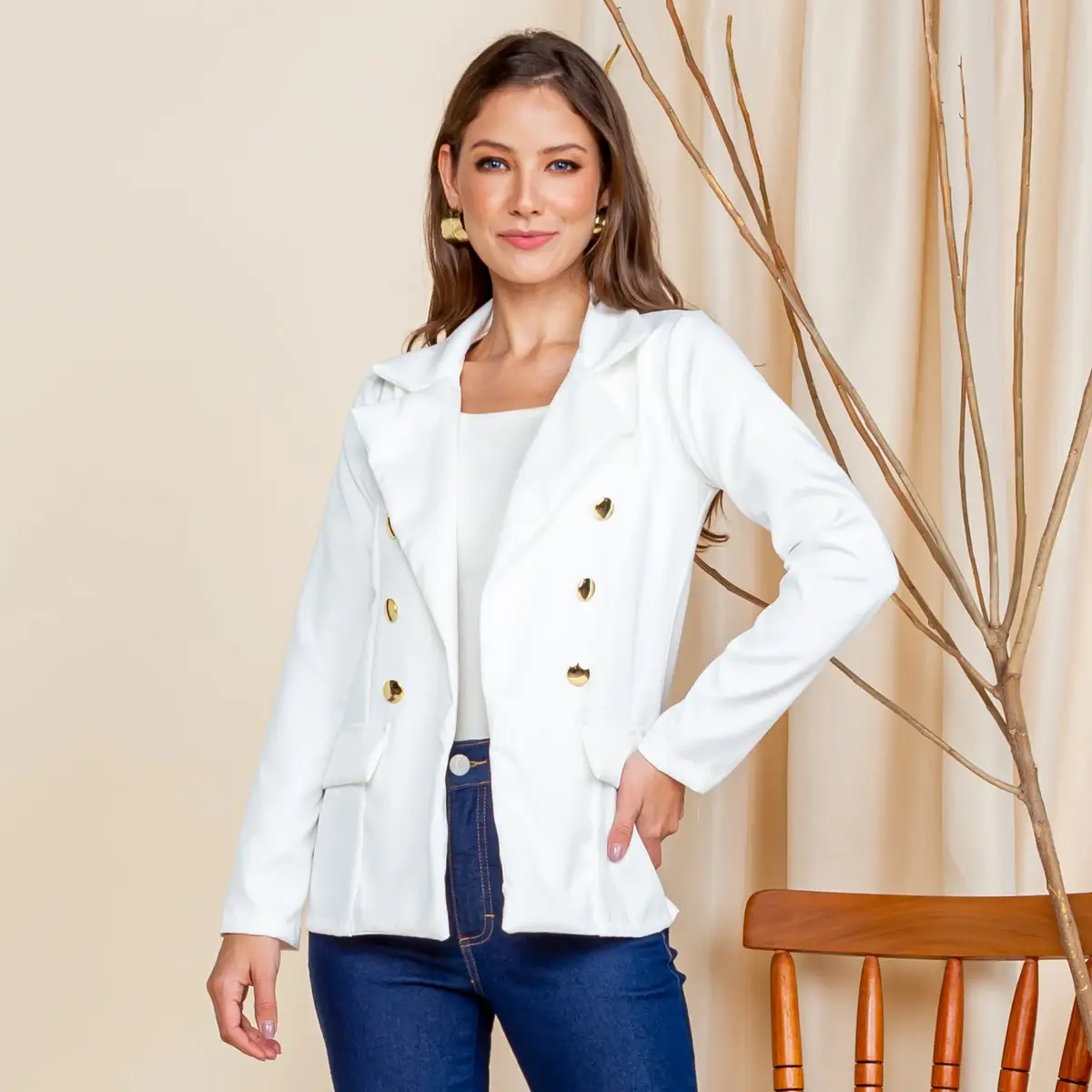 Blazer Feminino Casaquinho Maxi Longo Sobretudo Alfaiataria Social Blazer Com Bo