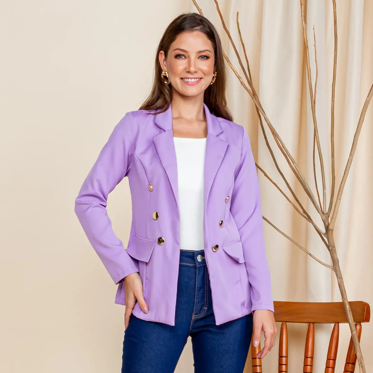 Blazer Feminino Casaquinho Maxi Longo Sobretudo Alfaiataria Social Blazer Com Bo - Imagem 2