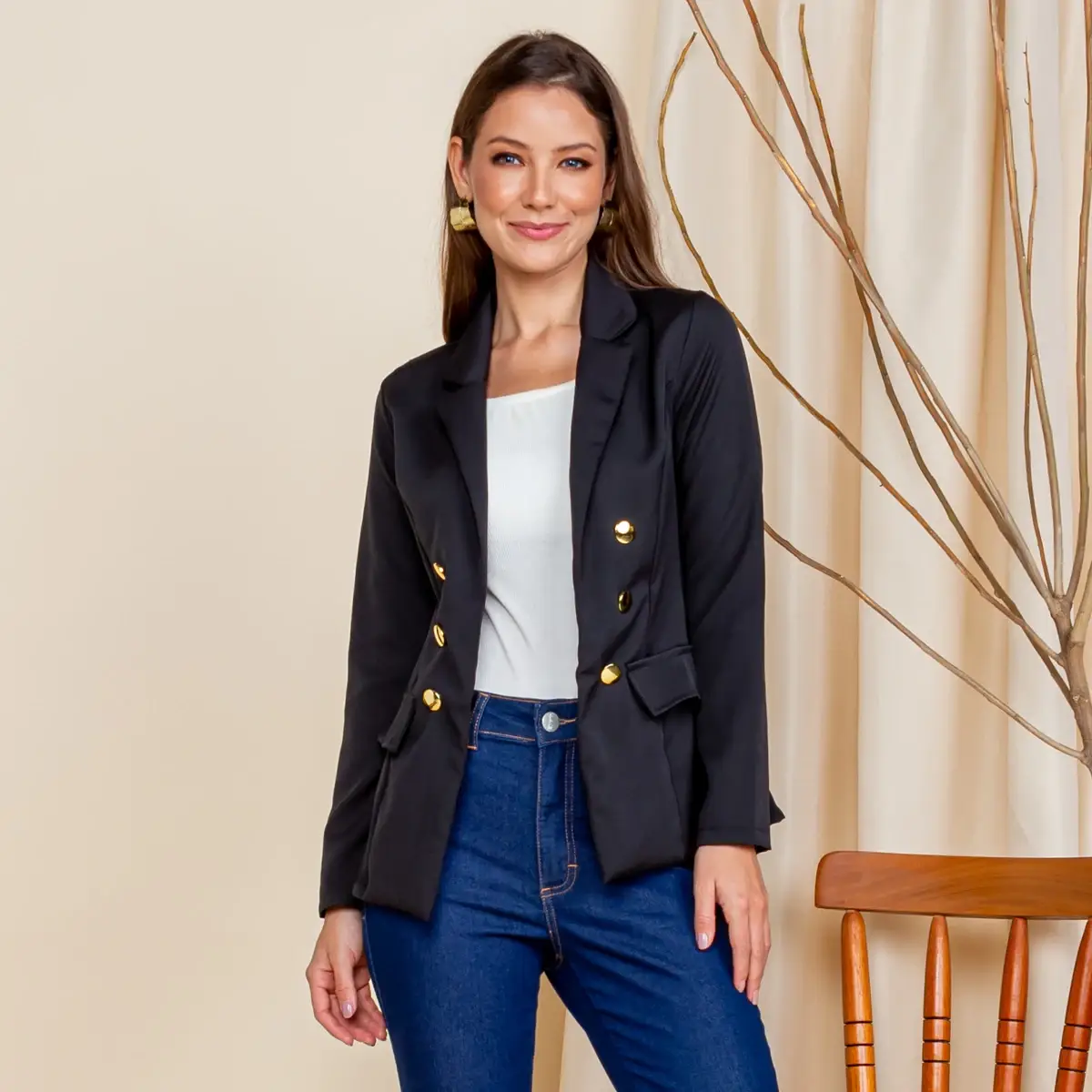 Blazer Feminino Casaquinho Maxi Longo Sobretudo Alfaiataria Social Blazer Com Bo - Imagem 4