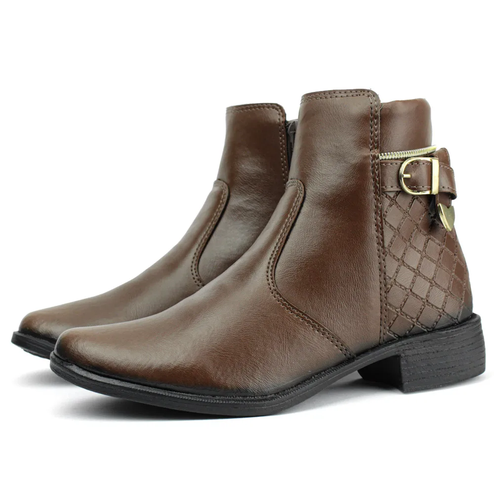 Coturno Bota Feminina Cano Curto Salto Baixo Conforto Estilo - Imagem 4