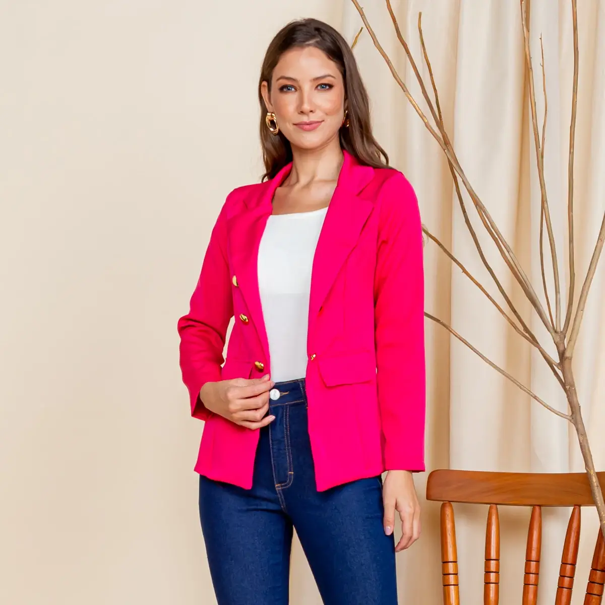 Blazer Feminino Casaquinho Maxi Longo Sobretudo Alfaiataria Social Blazer Com Bo - Imagem 3