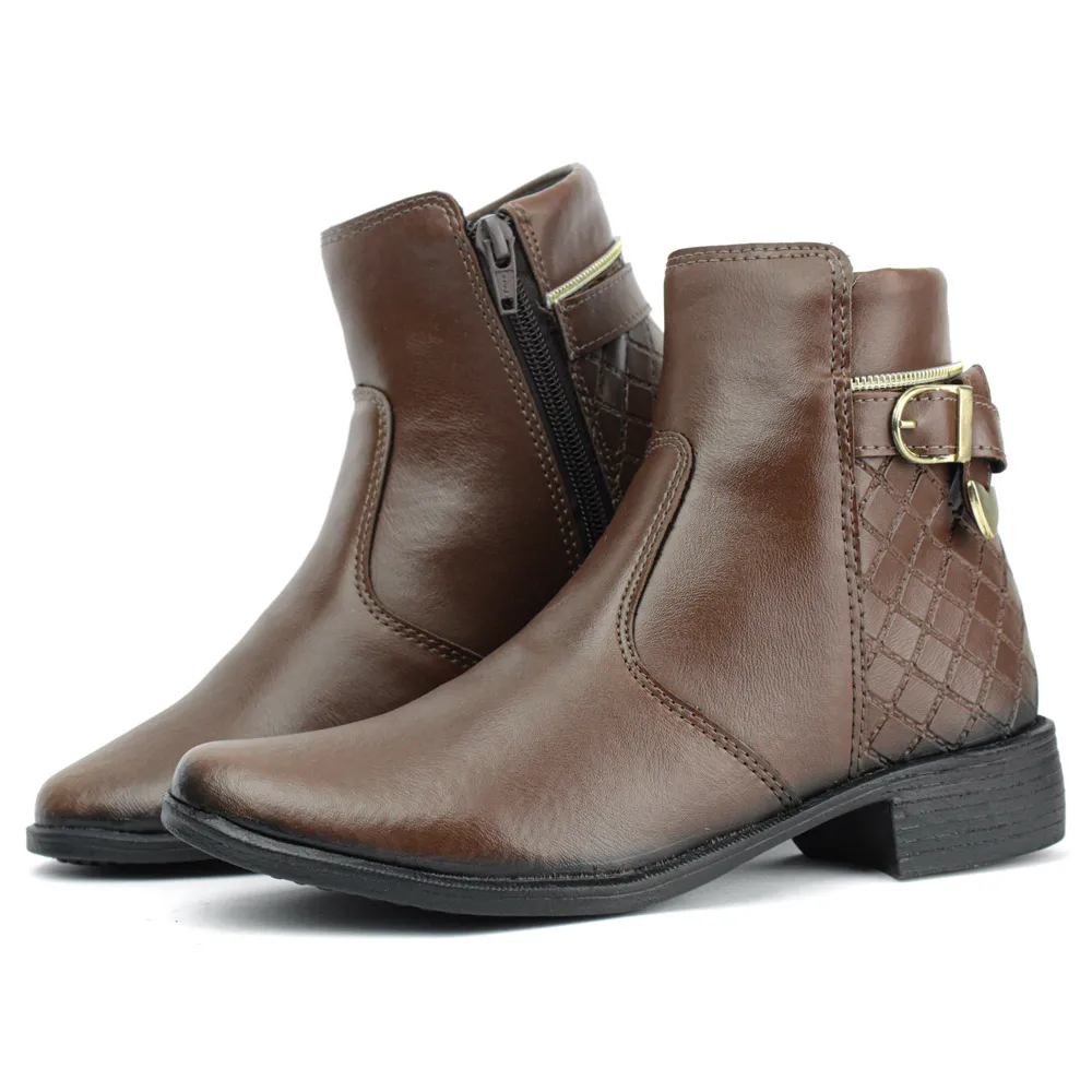 Coturno Bota Feminina Cano Curto Salto Baixo Conforto Estilo - Imagem 3