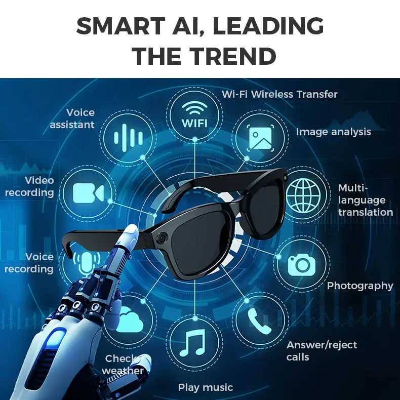 Óculos Inteligentes YK para Chamadas, Música, Conectividade WiFi, Tradução por Voz, Tela TFT, Imagem Colorida, Embalagem Elegante - Imagem 3