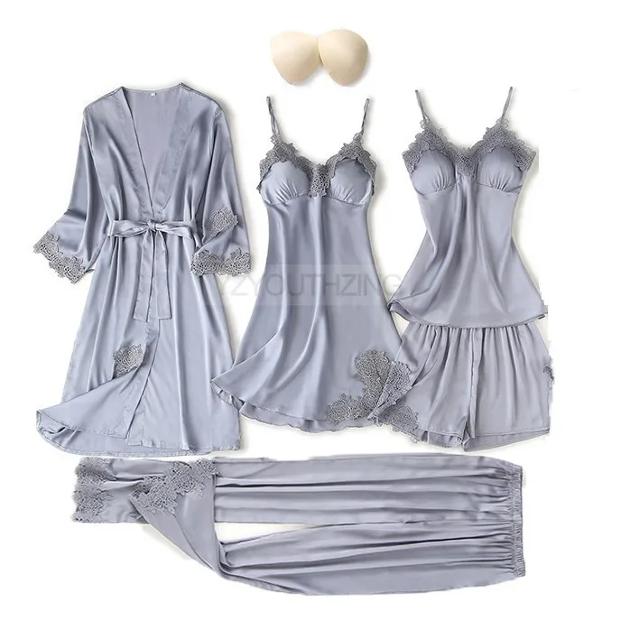 Conjunto de pijama feminino renda sólida cetim pijamas pete femme verão pijamas - Imagem 43