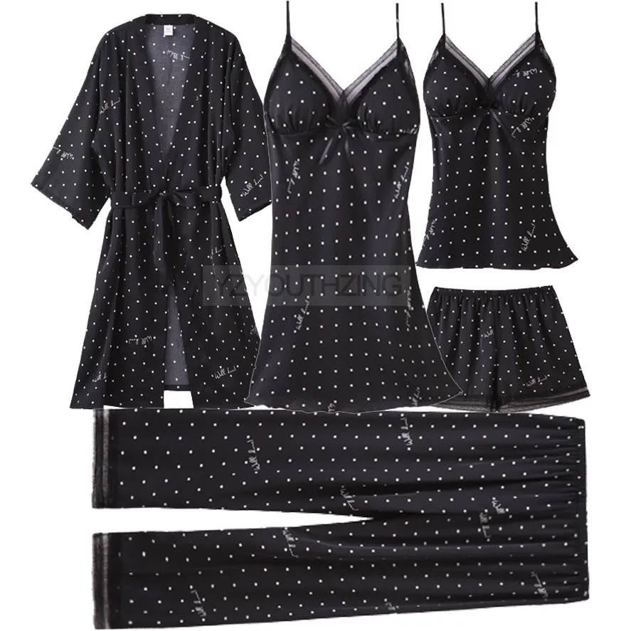 Conjunto de pijama feminino renda sólida cetim pijamas pete femme verão pijamas - Imagem 26