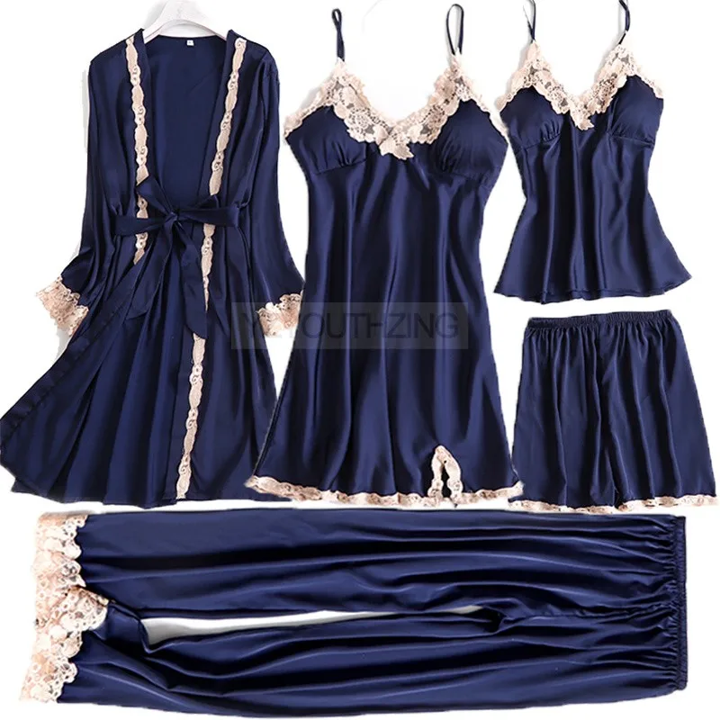 Conjunto de pijama feminino renda sólida cetim pijamas pete femme verão pijamas - Imagem 21