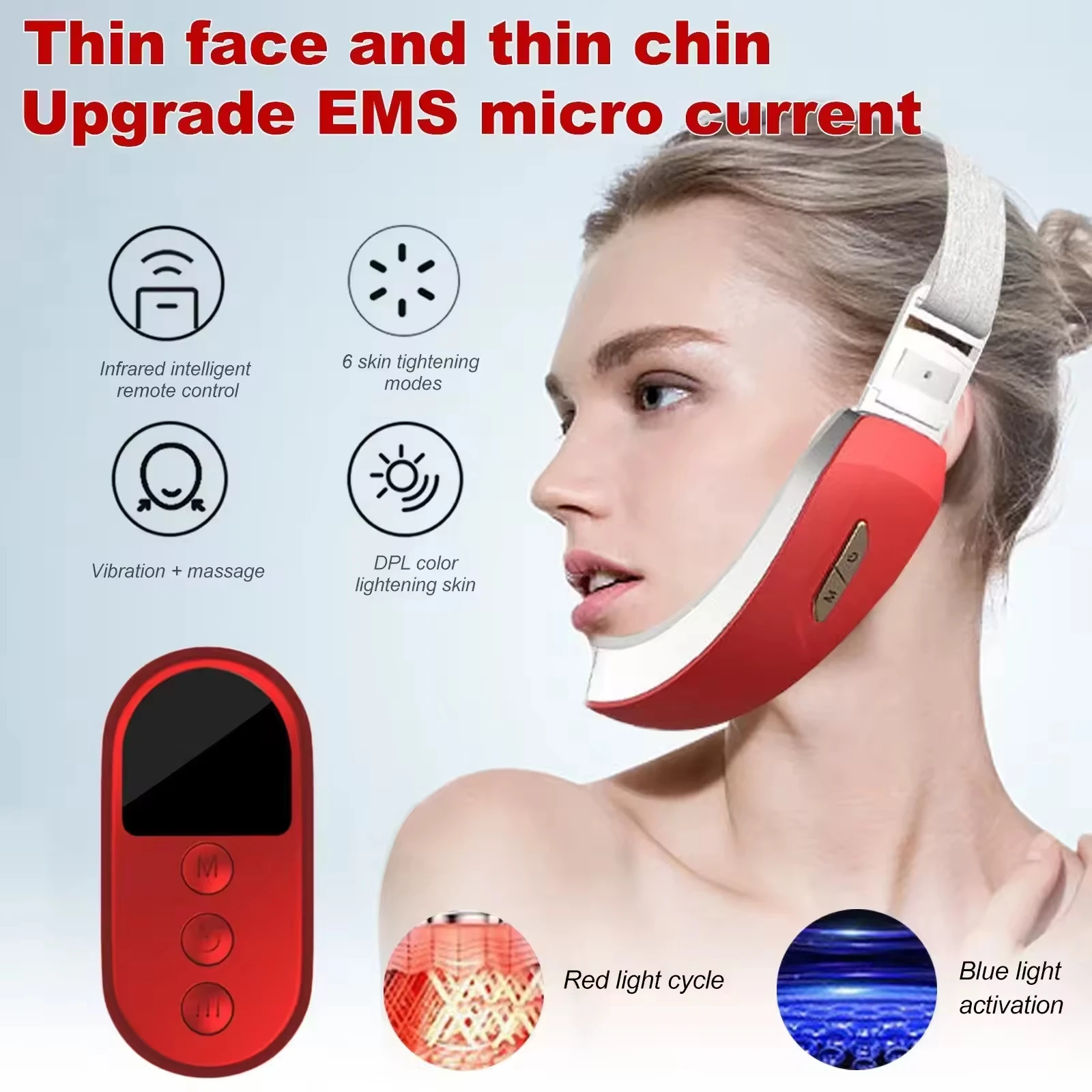 Massageador Profissional EMS e LED Vermelho/Azul para Lifting Facial e do Pescoço em Formato V com Efeito de Rejuvenescimento e Firmeza da Pele – Dispositivo de Beleza Portátil - Imagem 2