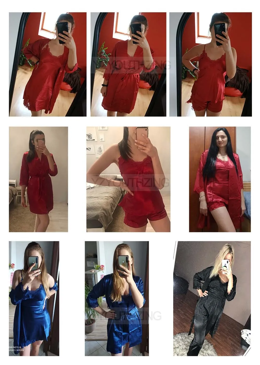 Conjunto de pijama feminino renda sólida cetim pijamas pete femme verão pijamas - Imagem 37