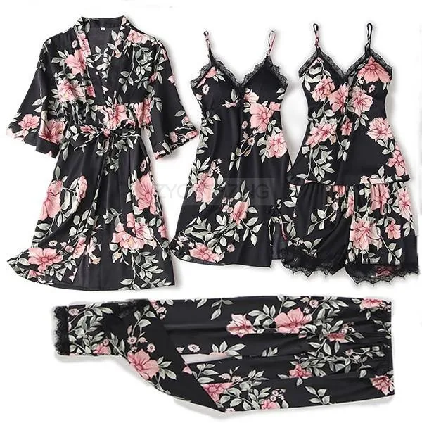 Conjunto de pijama feminino renda sólida cetim pijamas pete femme verão pijamas - Imagem 18