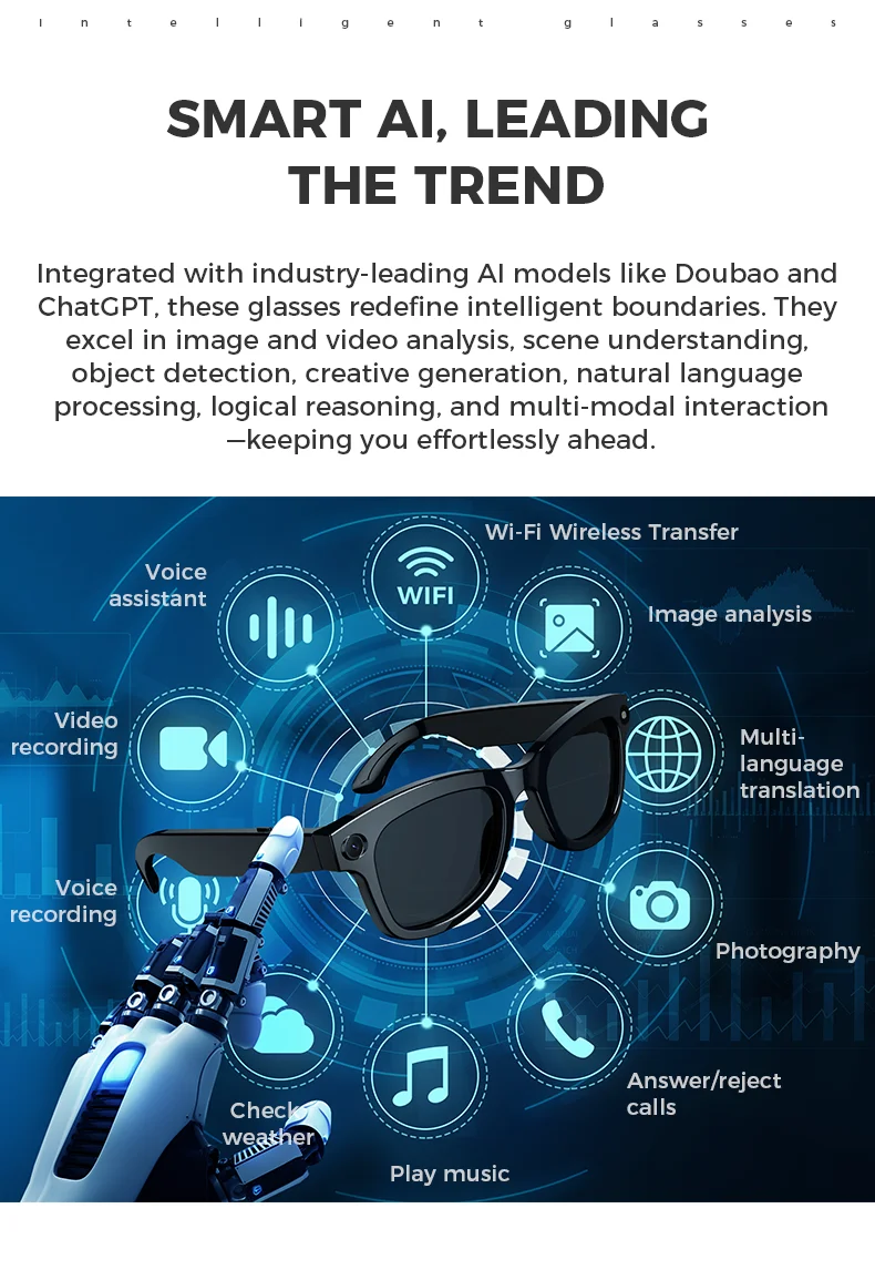 Óculos de Sol Inteligentes M01 com Câmera AI, Ativação por Voz, 5MP, À Prova D'água, Reprodução de Música, Controle por APP para Tradução em Tempo Real 5.3 - Imagem 15