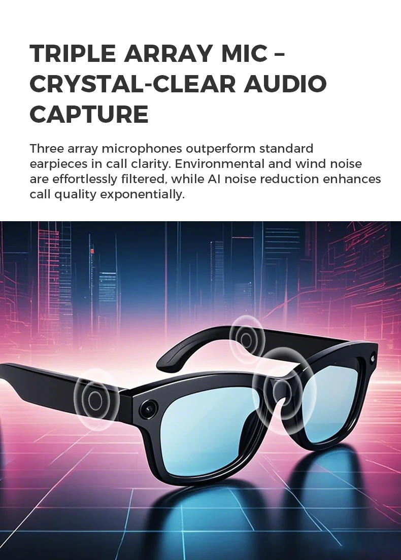 Óculos de Sol Inteligentes M01 com Câmera AI, Ativação por Voz, 5MP, À Prova D'água, Reprodução de Música, Controle por APP para Tradução em Tempo Real 5.3 - Imagem 20