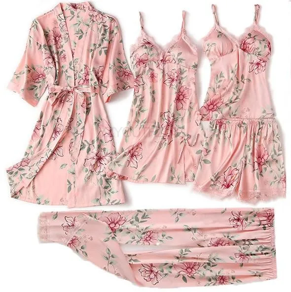 Conjunto de pijama feminino renda sólida cetim pijamas pete femme verão pijamas - Imagem 19
