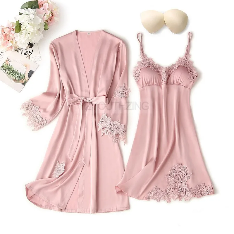 Conjunto de pijama feminino renda sólida cetim pijamas pete femme verão pijamas - Imagem 8