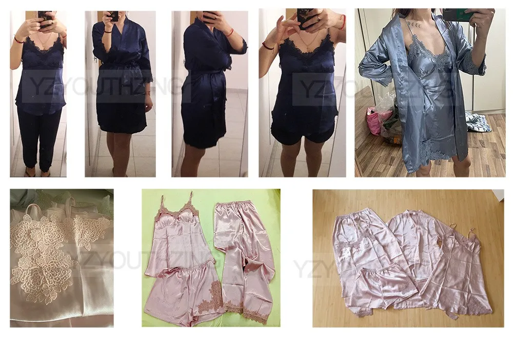 Conjunto de pijama feminino renda sólida cetim pijamas pete femme verão pijamas - Imagem 38