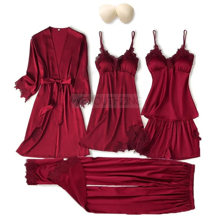 Conjunto de pijama feminino renda sólida cetim pijamas pete femme verão pijamas - Imagem 40