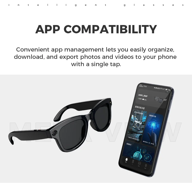 Óculos de Sol Inteligentes M01 com Câmera AI, Ativação por Voz, 5MP, À Prova D'água, Reprodução de Música, Controle por APP para Tradução em Tempo Real 5.3 - Imagem 14