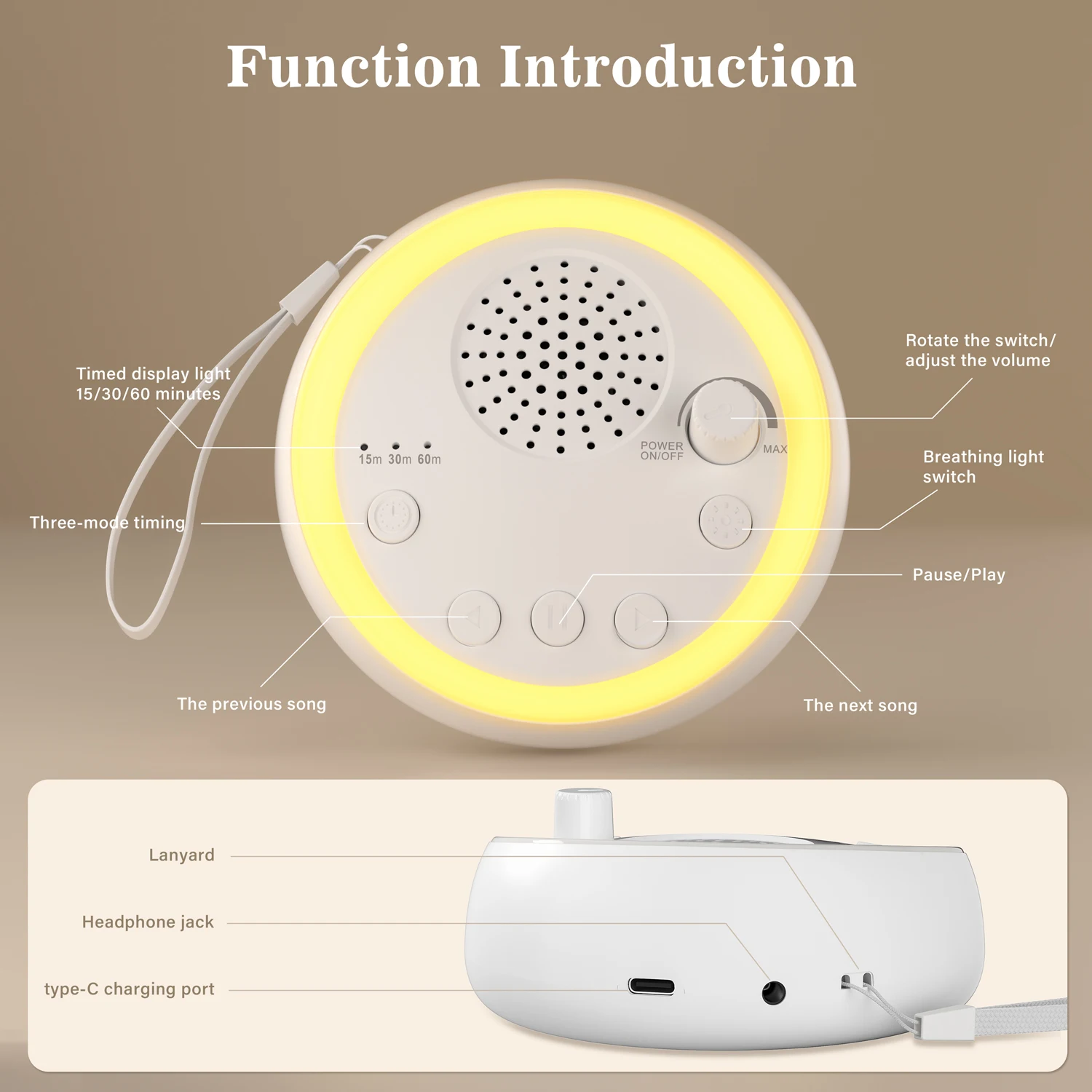 Máquina de Ruído Branco Easysleep com 16 Sons Relaxantes, Luzes Noturnas, Função de Memória, Rádio e 50 Horas de Reprodução para Adultos - Imagem 5