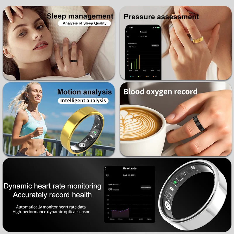 Anel Inteligente Masculino de Cerâmica à Prova d'Água com GPS Ultra e Tela, Monitor de Sono Vibratório Sem Fio, Personalizável - Imagem 6