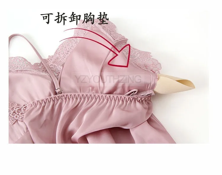 Conjunto de pijama feminino renda sólida cetim pijamas pete femme verão pijamas - Imagem 14