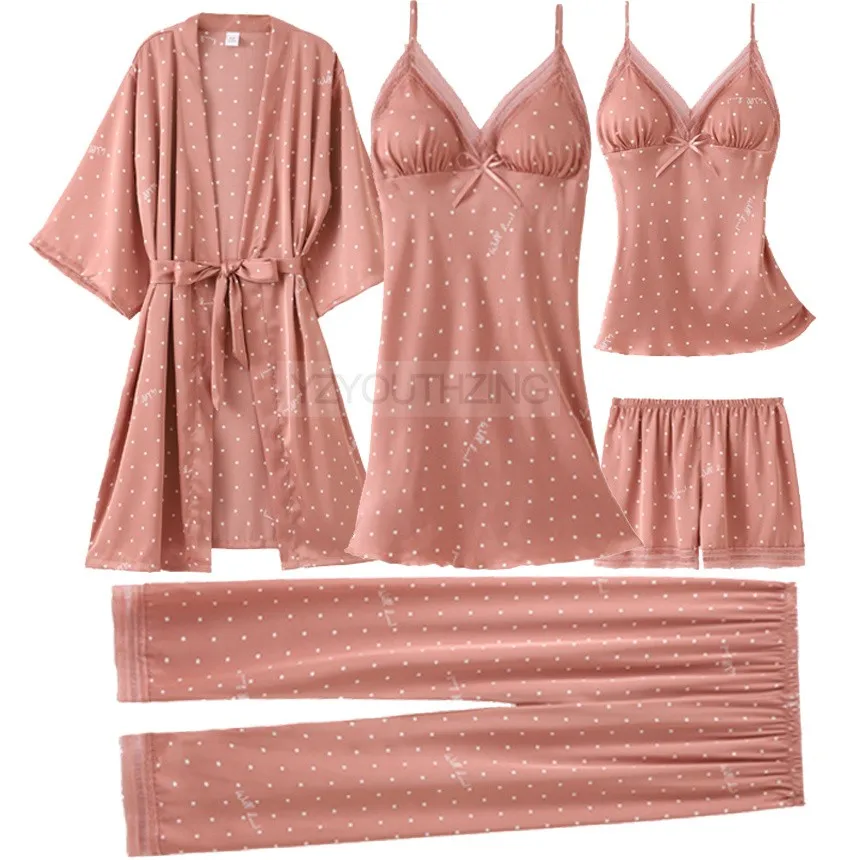 Conjunto de pijama feminino renda sólida cetim pijamas pete femme verão pijamas - Imagem 25