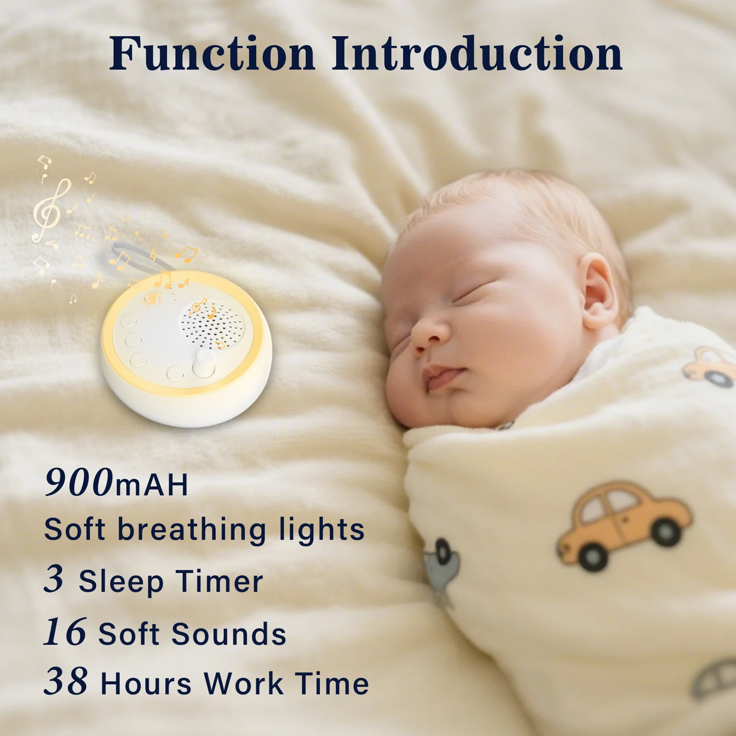 Máquina de Ruído Branco Easysleep com 16 Sons Relaxantes, Luzes Noturnas, Função de Memória, Rádio e 50 Horas de Reprodução para Adultos - Imagem 6