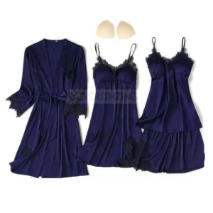 Conjunto de pijama feminino renda sólida cetim pijamas pete femme verão pijamas