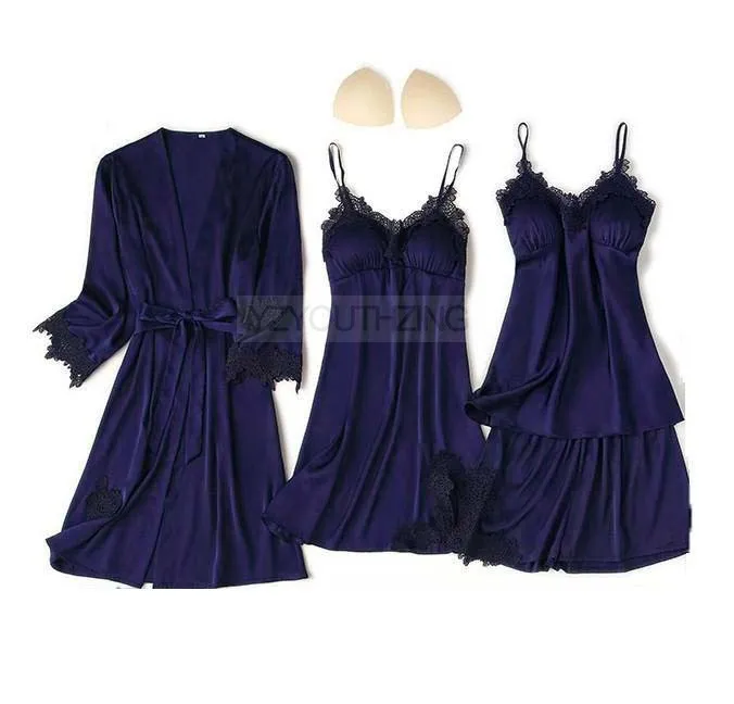 Conjunto de pijama feminino renda sólida cetim pijamas pete femme verão pijamas