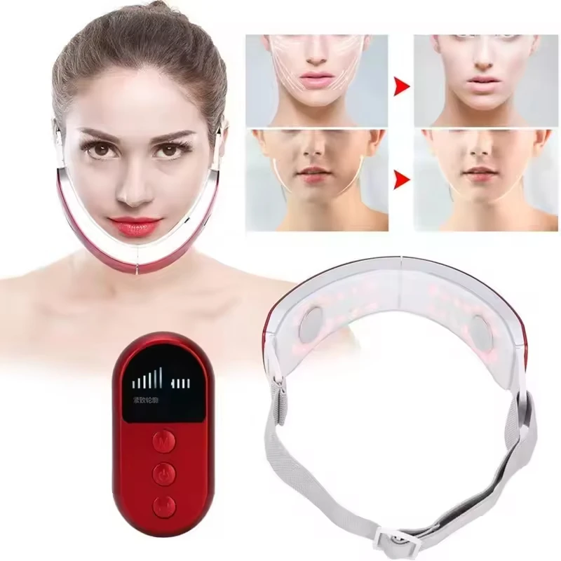 Massageador Profissional EMS e LED Vermelho/Azul para Lifting Facial e do Pescoço em Formato V com Efeito de Rejuvenescimento e Firmeza da Pele – Dispositivo de Beleza Portátil - Imagem 3