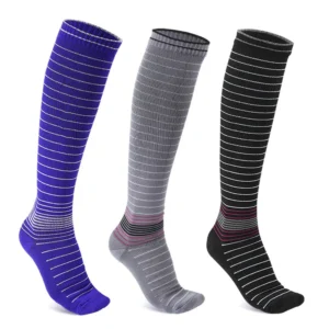 Meias esportivas de compressão, elásticas, listradas, respiráveis, com suporte para tornozelo, secagem rápida, sem costura, antifricção