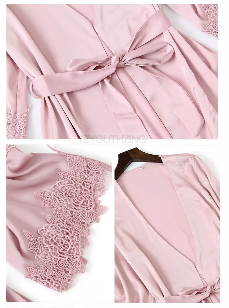 Conjunto de pijama feminino renda sólida cetim pijamas pete femme verão pijamas - Imagem 33