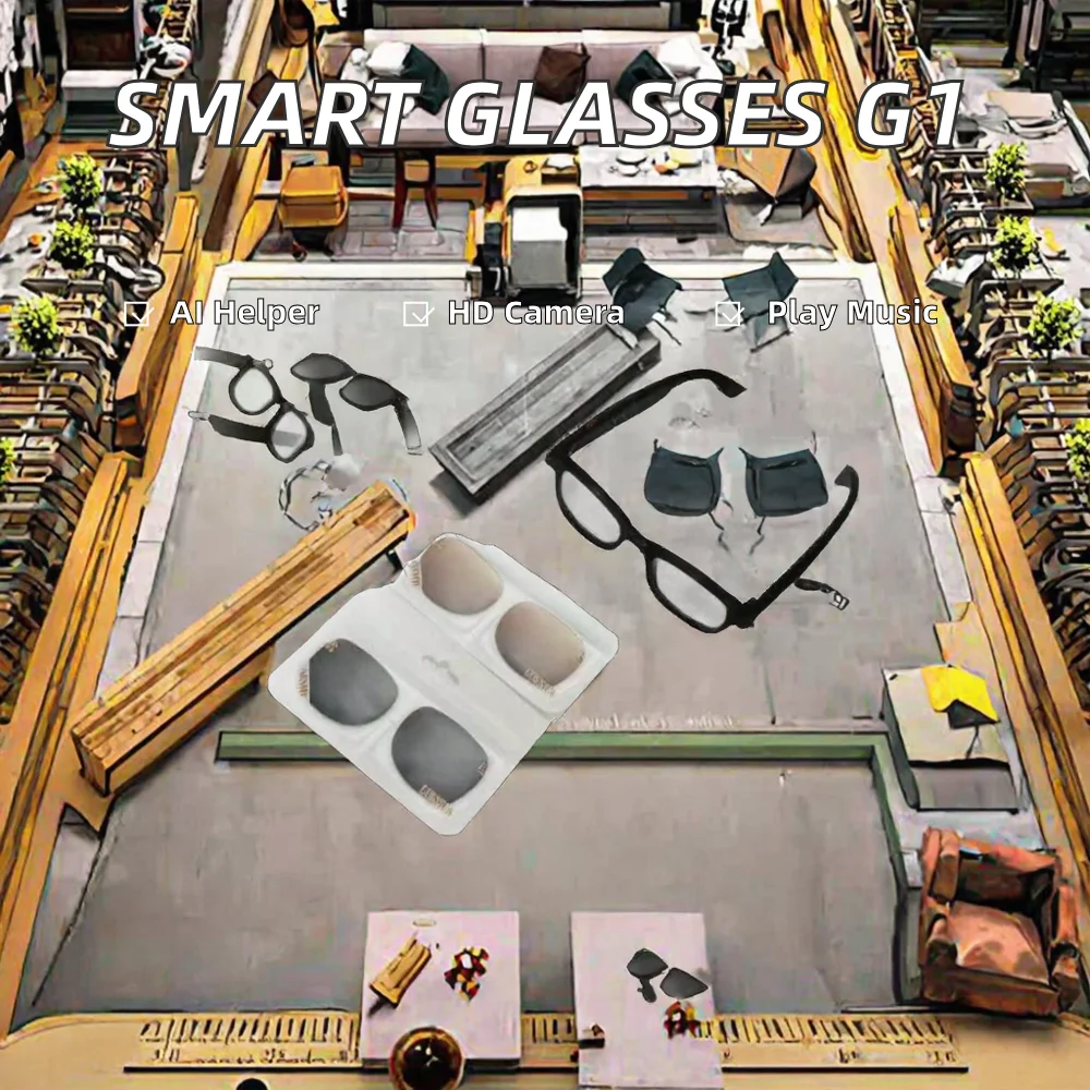Alta qualidade G1 Smart Glasses 5MP HD Camera Gravação de áudio de vídeo para chamadas Bluetooth Voice Assistant AI Translation Headset - Imagem 3