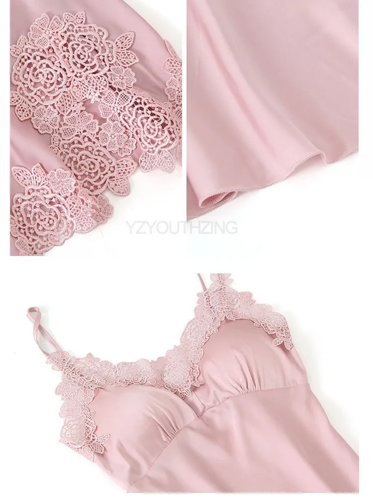 Conjunto de pijama feminino renda sólida cetim pijamas pete femme verão pijamas - Imagem 9