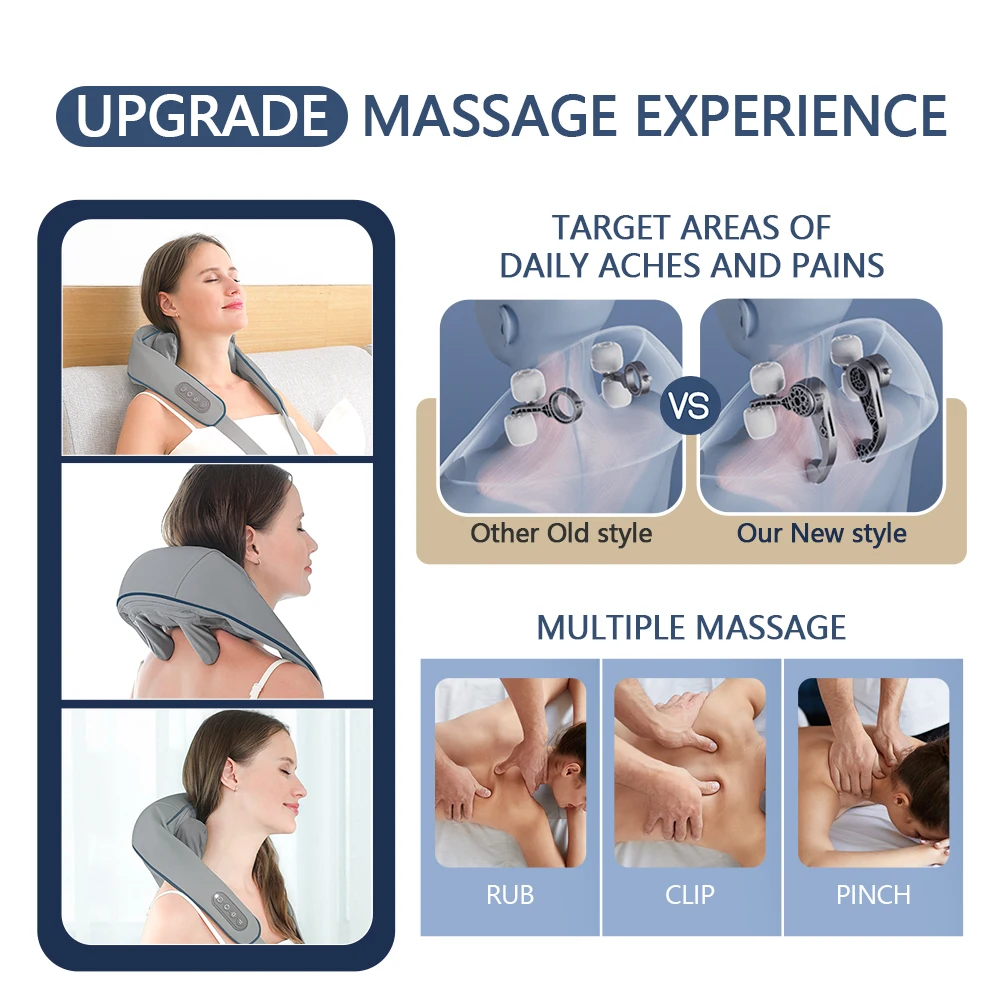 Foreverlily-Massageador de Pescoço e Ombro, Wireless, Amassar Costas, Massagem X - Imagem 15