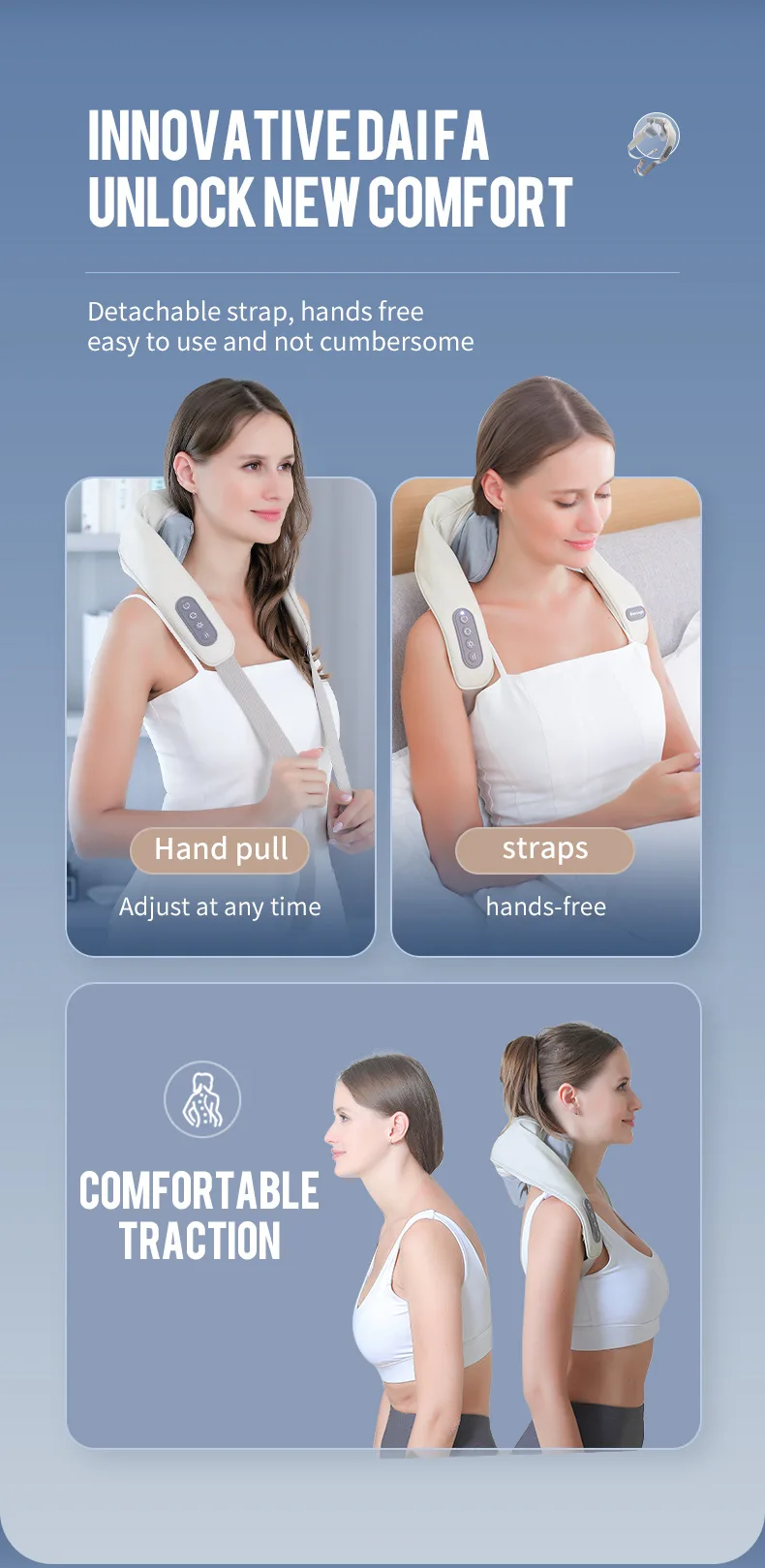 Foreverlily-Massageador de Pescoço e Ombro, Wireless, Amassar Costas, Massagem X - Imagem 58