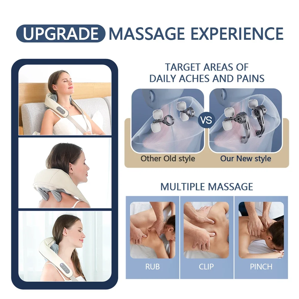 Foreverlily-Massageador de Pescoço e Ombro, Wireless, Amassar Costas, Massagem X - Imagem 47