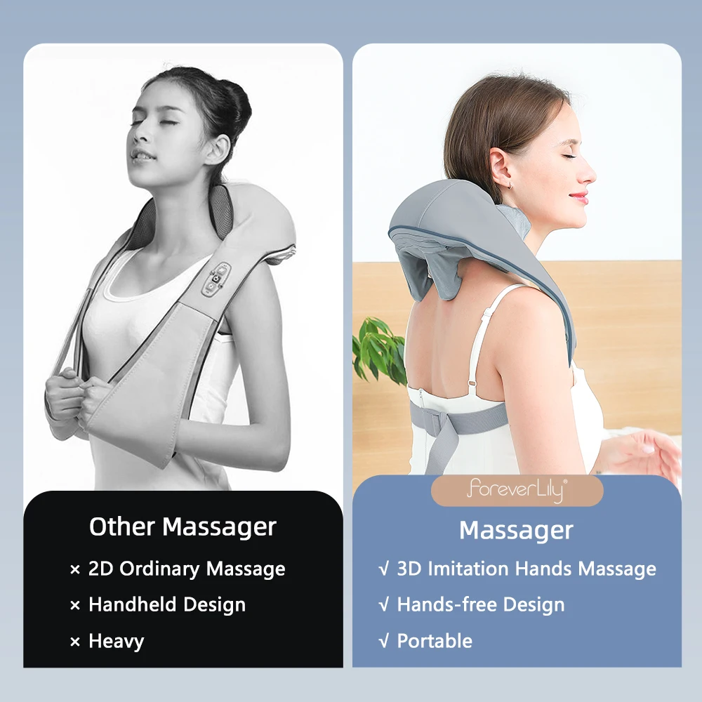 Foreverlily-Massageador de Pescoço e Ombro, Wireless, Amassar Costas, Massagem X - Imagem 29